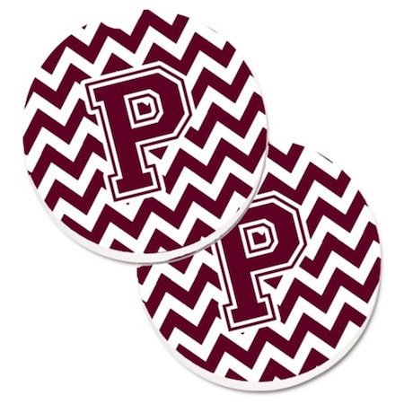 Carolines Treasures Letter P Chevron Maroon and White Cup Holder Car Coaster, PK2 CJ1051-PCARC